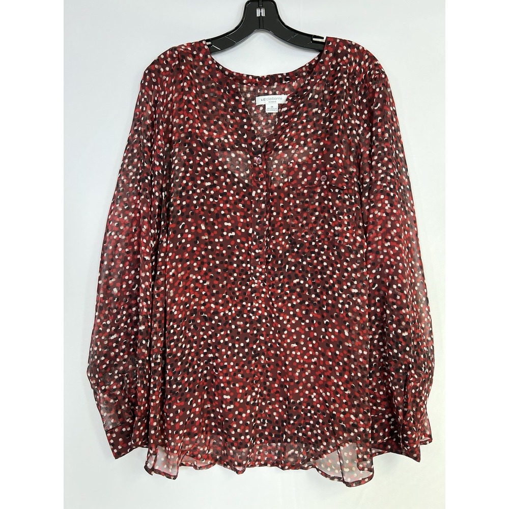 Liz Claiborne Dark Red Long Sleeve Button Down Shirt Women Sz 3X